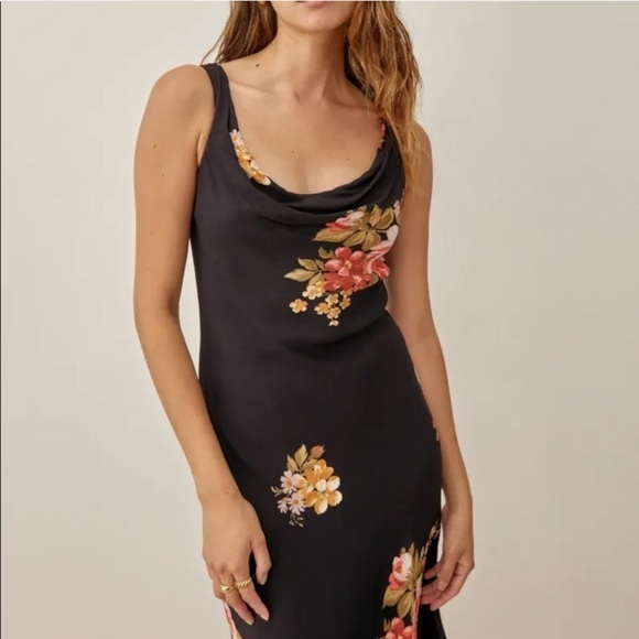 REFORMATION Emmeline Black Floral Mini Dress - Picture 1 of 5